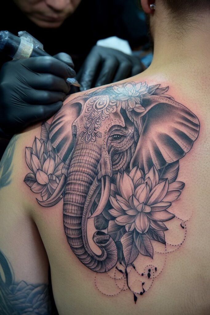 Elephant with Lotus and Intricate Details