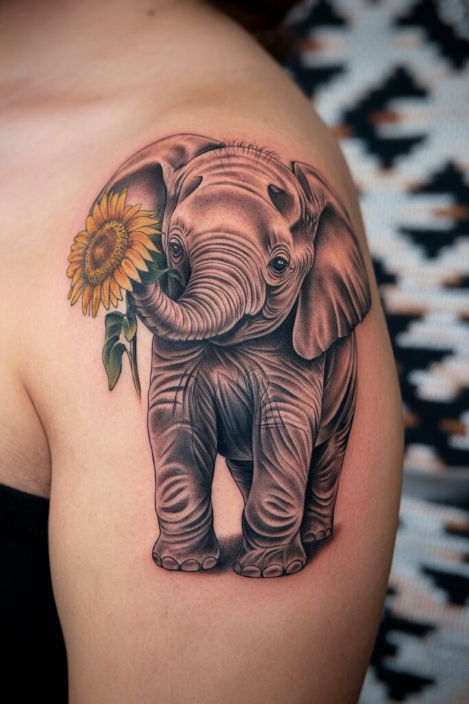 Elephant with Sunflower Charm