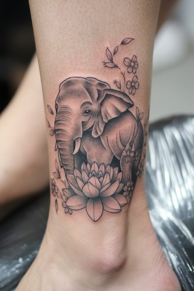 Elephant with Lotus and Blossoms