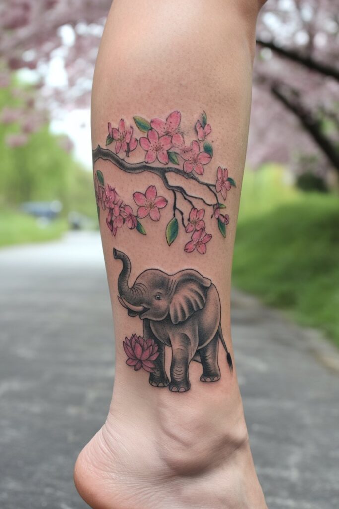 Elegant Elephant with Blossoming Flowers