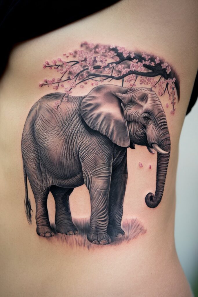 Elephant Under Cherry Blossoms