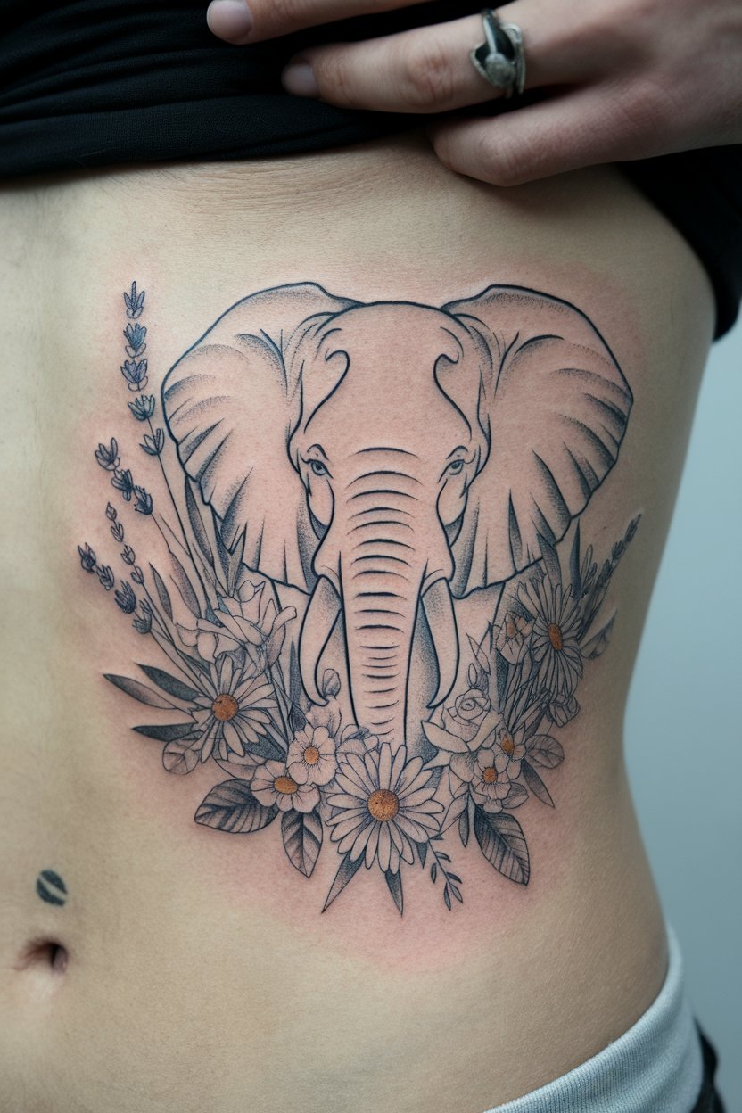 20 Elephant Tattoos with Flowers Unique Ideas You’ll Love