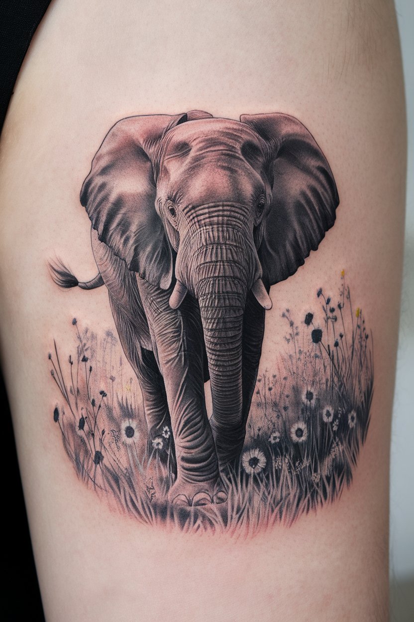 20 Elephant Tattoos with Flowers Unique Ideas You’ll Love ...