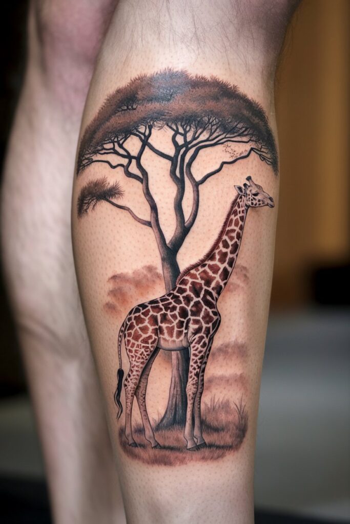 Giraffe and Acacia Tree Tattoo