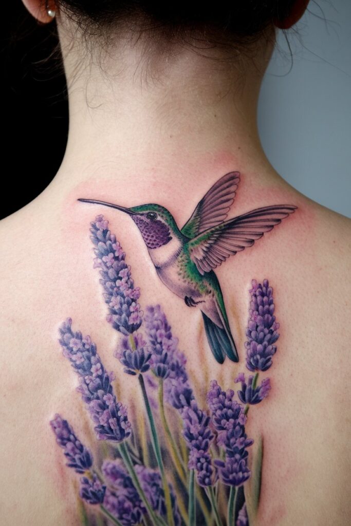 Hummingbird and Lavender Tattoo for a Touch of Nature