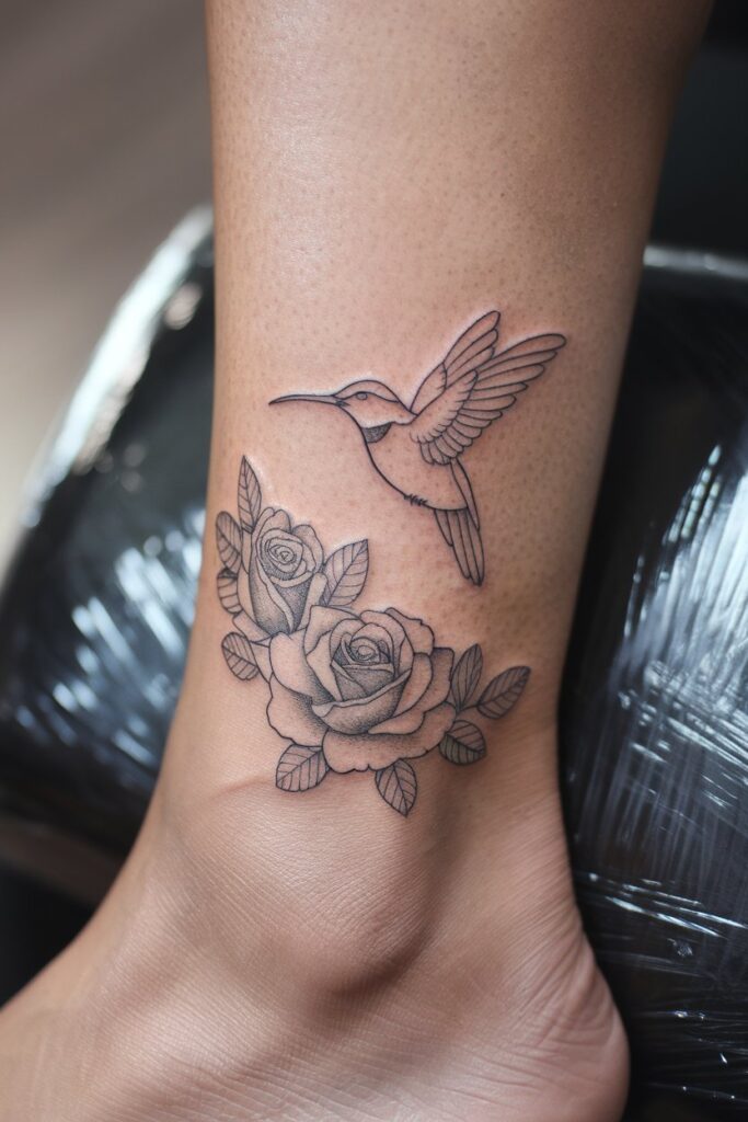 Minimalist Hummingbird and Rose Tattoo for Subtle Elegance