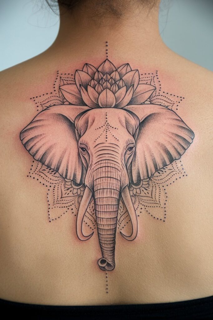 Lotus Crown Elephant Back Tattoo