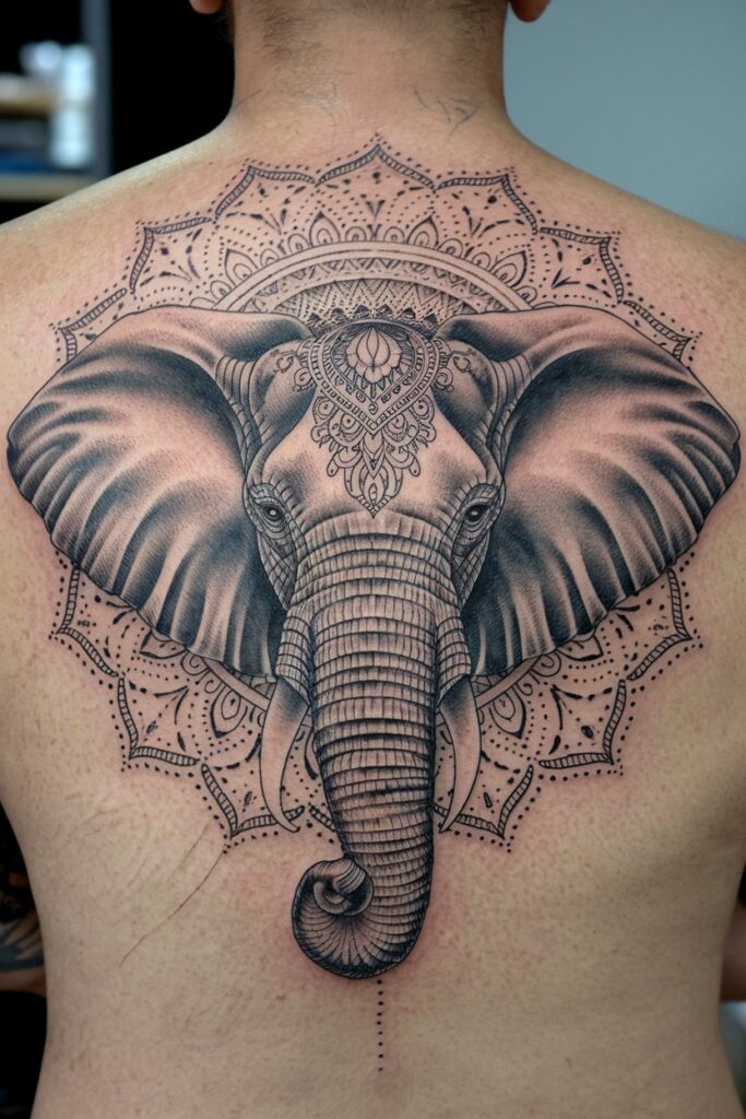 Mandala Elephant Tattoo with Ornate Detailing