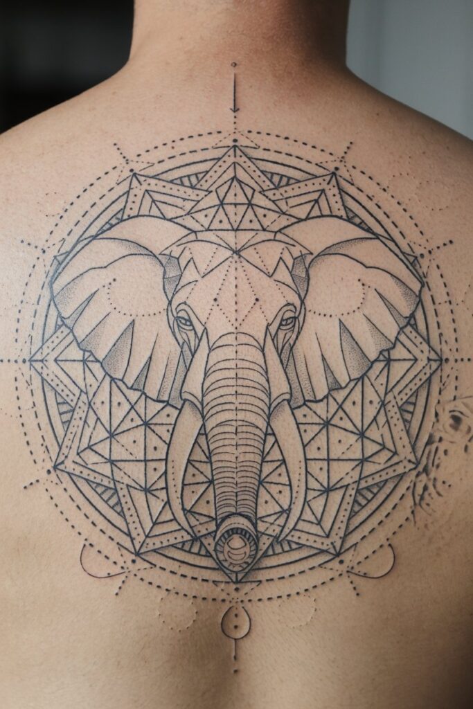 Geometric Mandala Elephant Back Tattoo