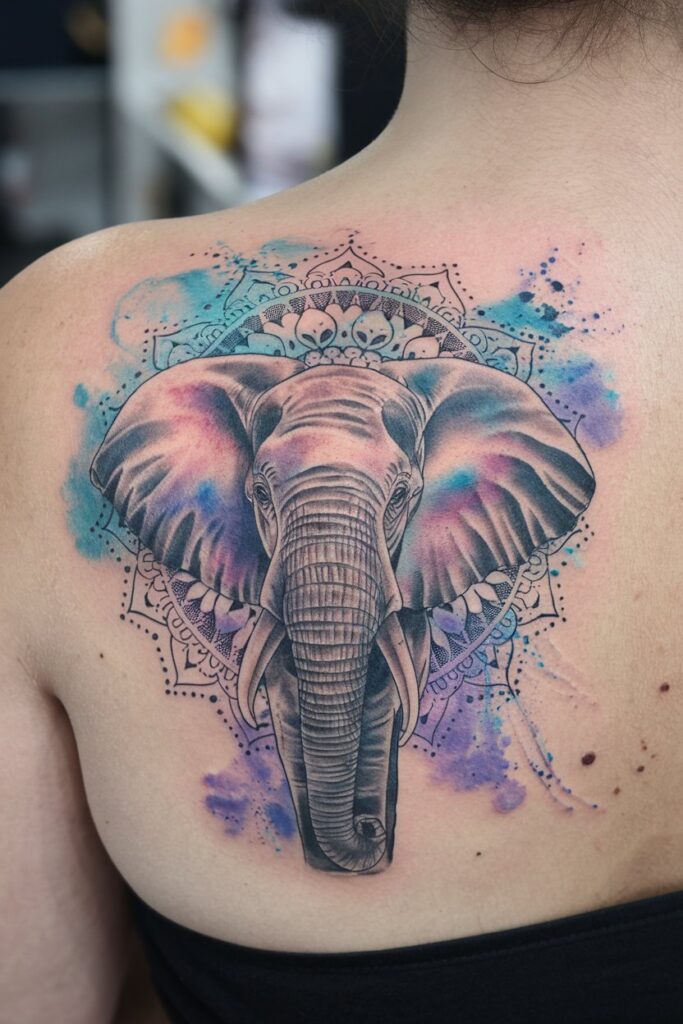 Watercolor Mandala Elephant Tattoo