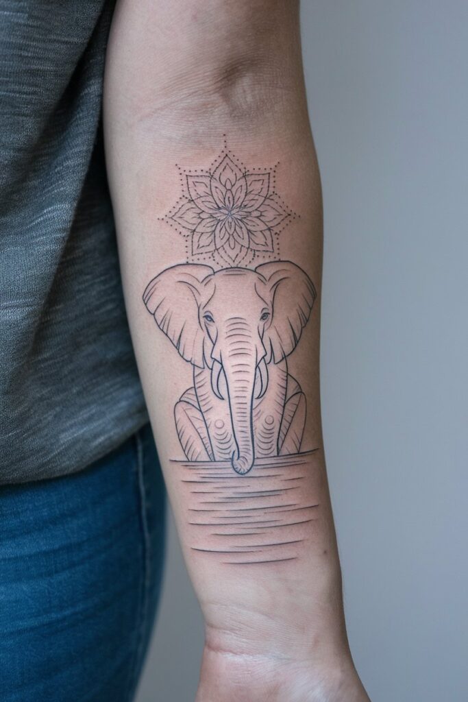 Minimalist Mandala Elephant Tattoo on Forearm