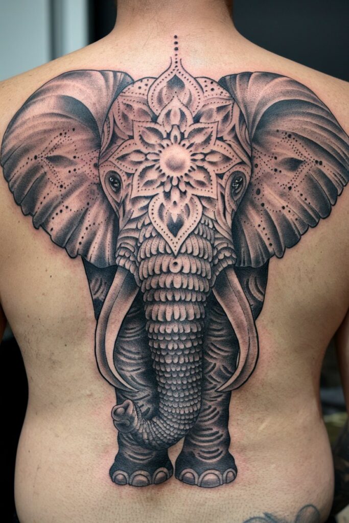 Intricate Mandala Elephant Back Tattoo