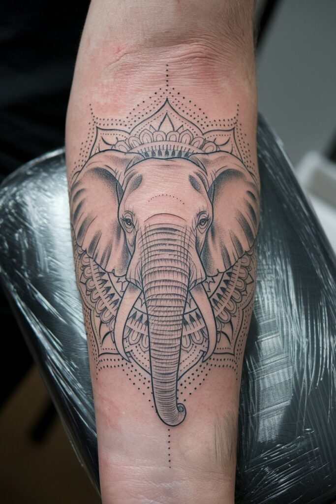 Mandala Elephant  Tattoo with Fine Detailing