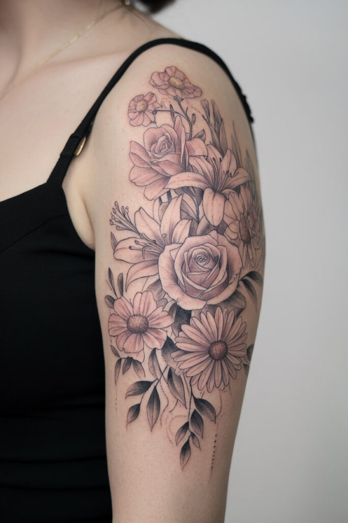 Elegant Floral Bouquet Tattoo 