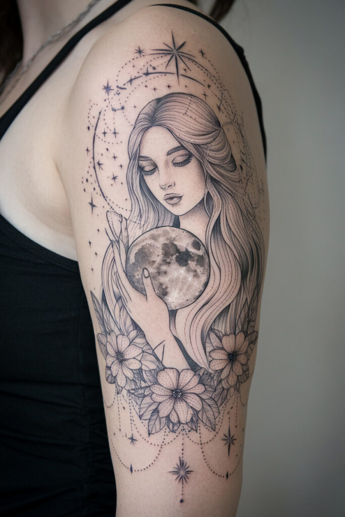 Mystical Moon Goddess Tattoo