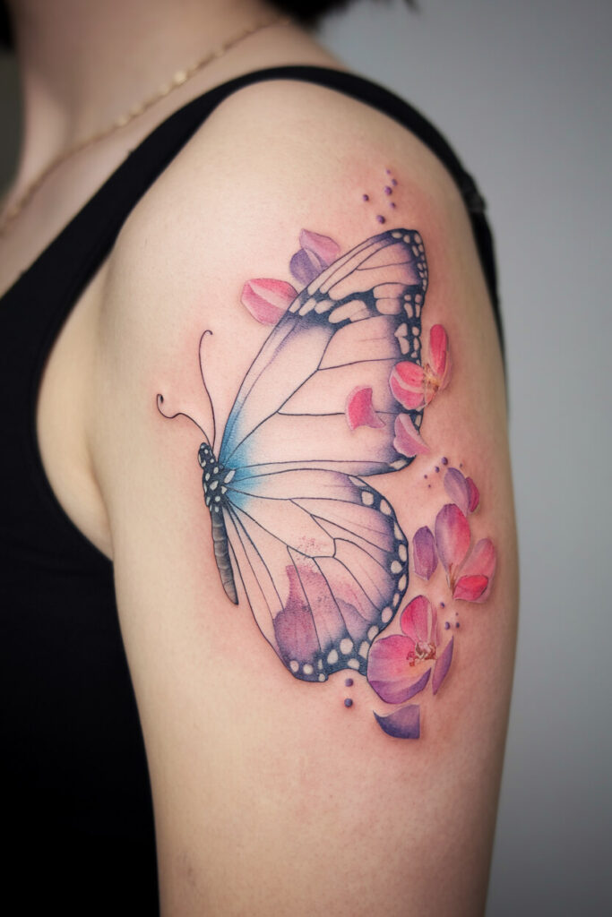 Butterfly and Petals Tattoo