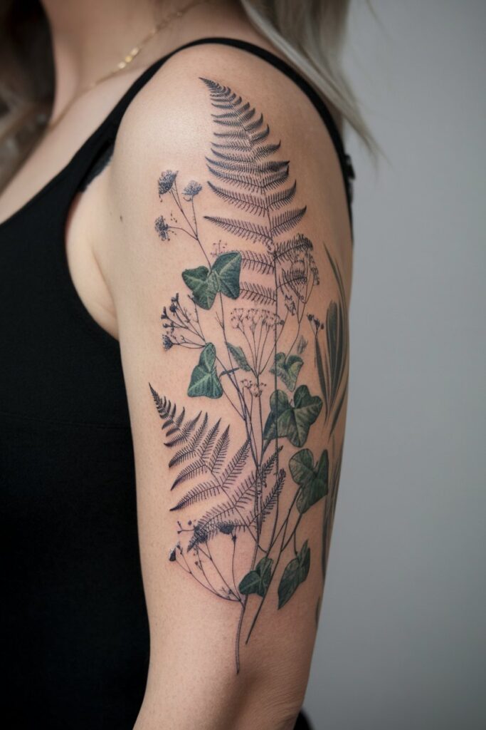 Delicate Botanical Sleeve Tattoo Design