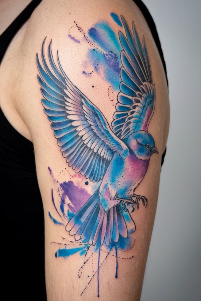 Vibrant Bluebird Sleeve Tattoo Design