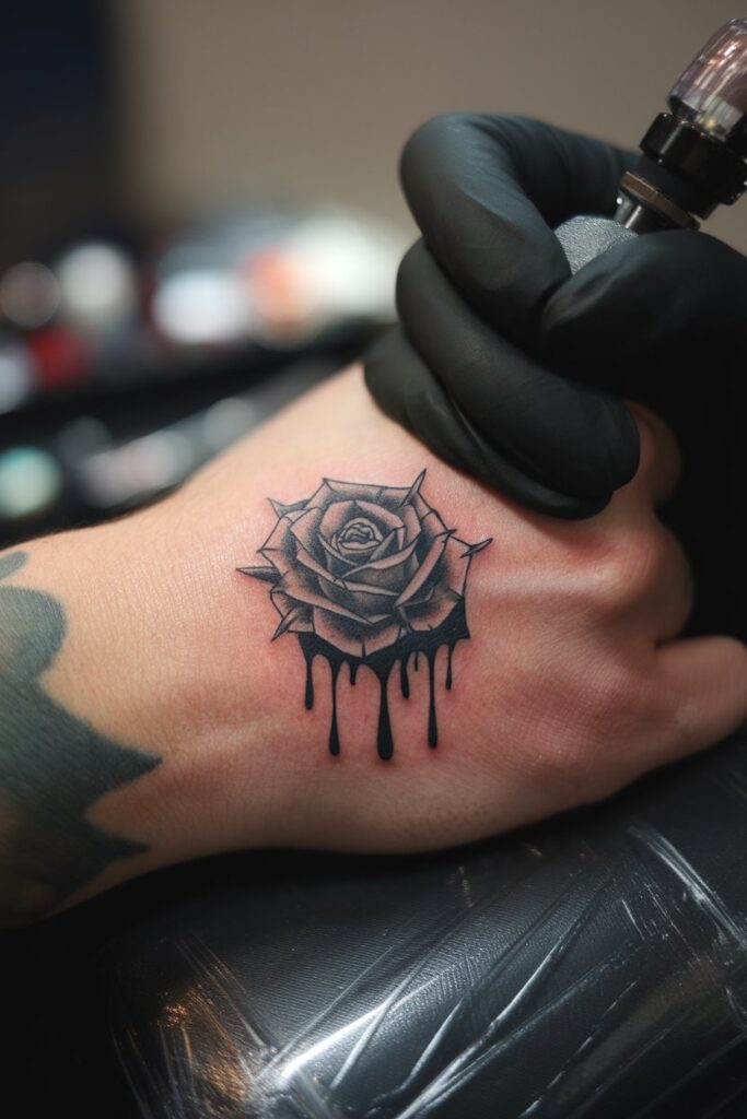 Dripping Black Rose Tattoo for a Dark