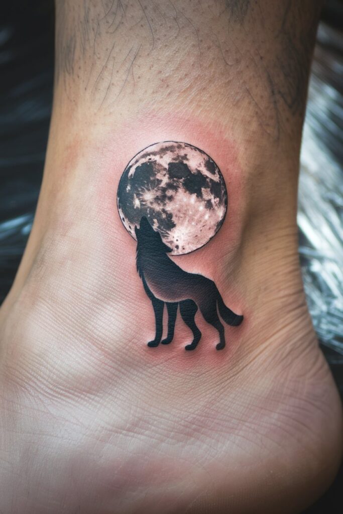 Howling Wolf Tattoo with Full Moon for a Classic