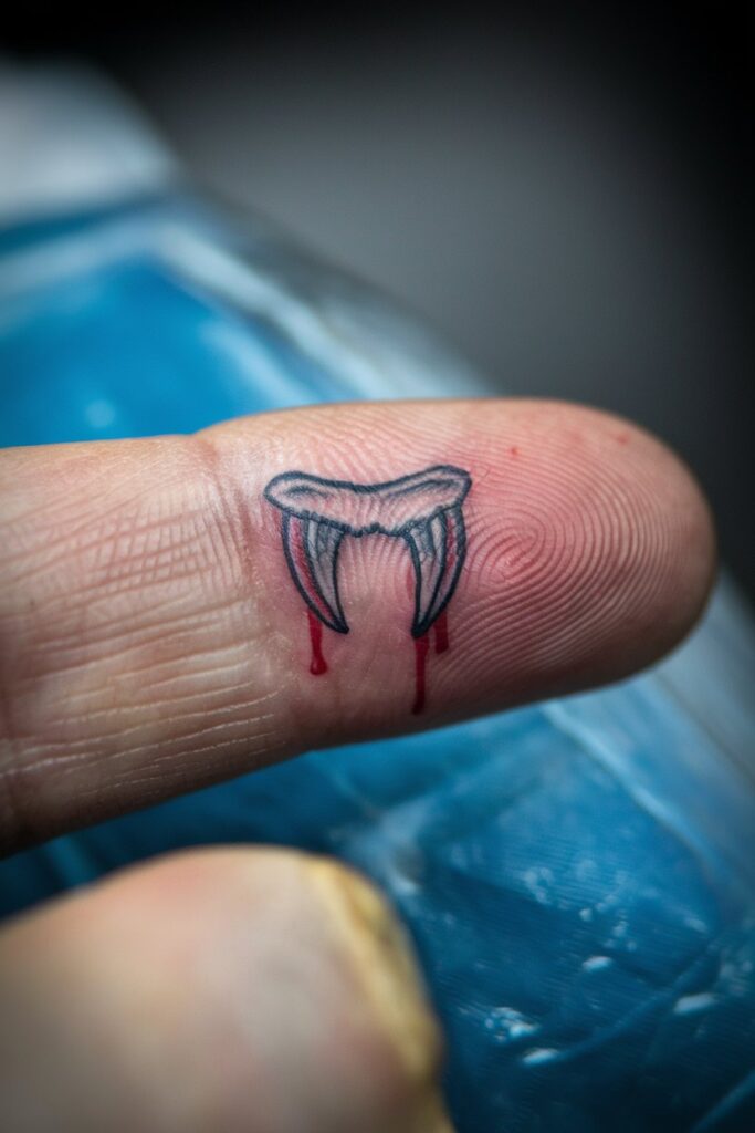 Tiny Vampire Fangs Tattoo for a Playful