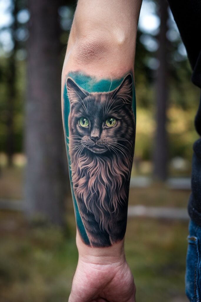 18. Mystical Cat Tattoo: Capturing Nature's Gaze