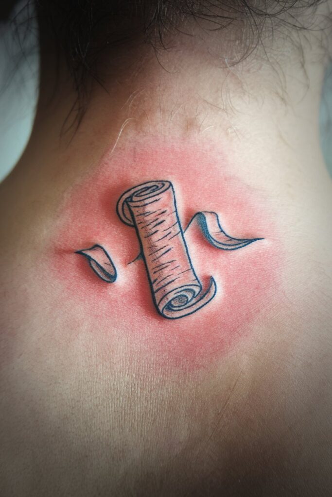 Mystical Scroll Tattoo on Neck