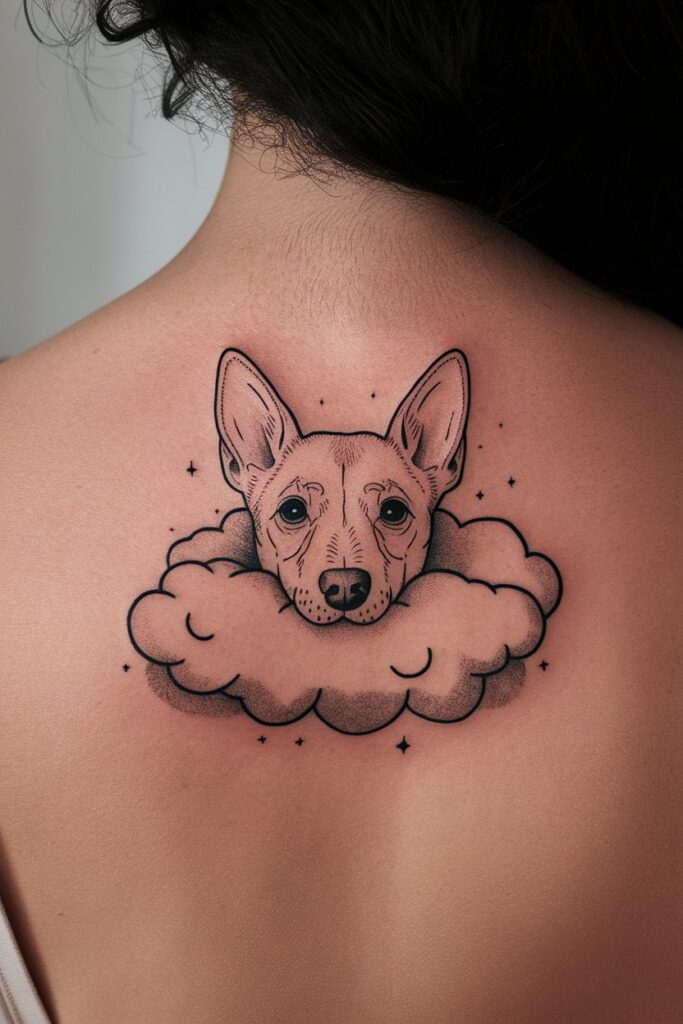 Dog in the Clouds Memorial Tattoo