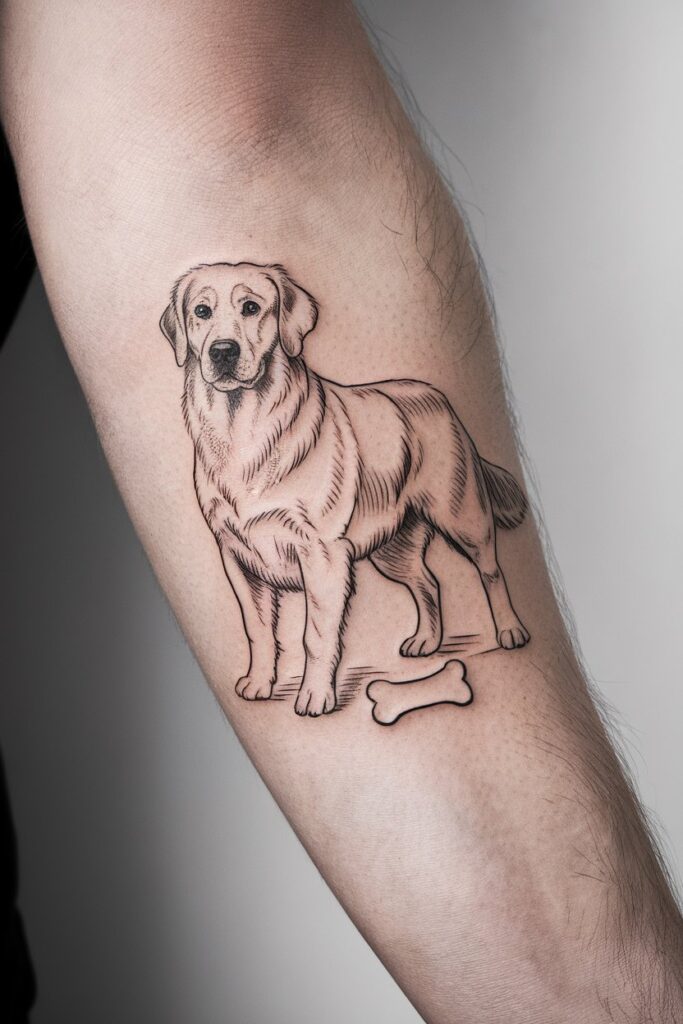 Standing Dog with Bone Tattoo