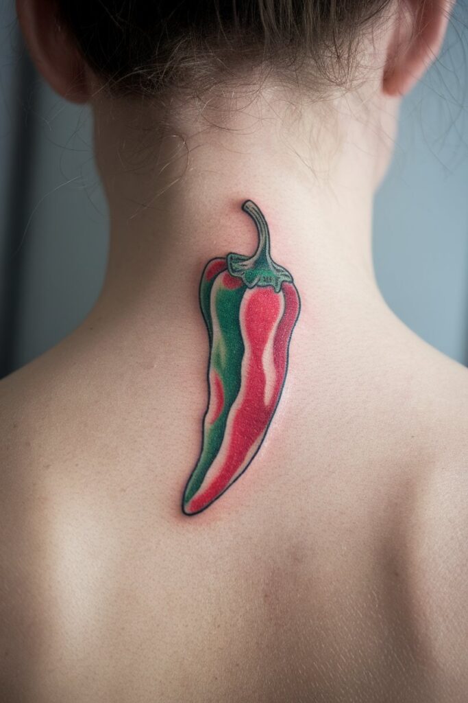 Chili Pepper Tattoo on the Neck