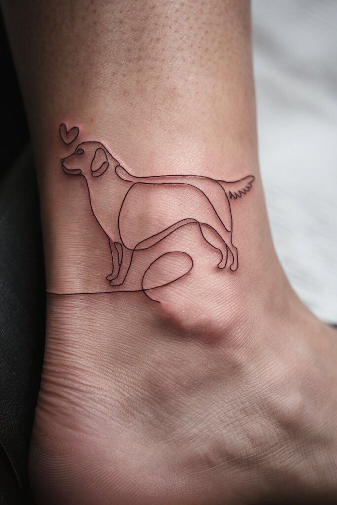 Minimal Line Dog Tattoo