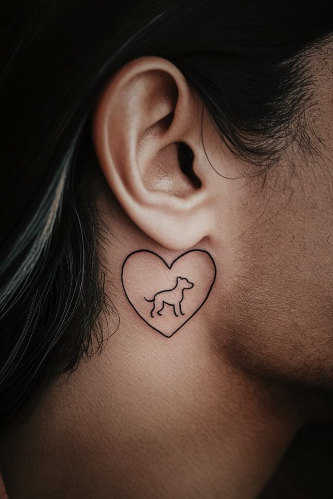 Minimalist Dog in Heart Tattoo