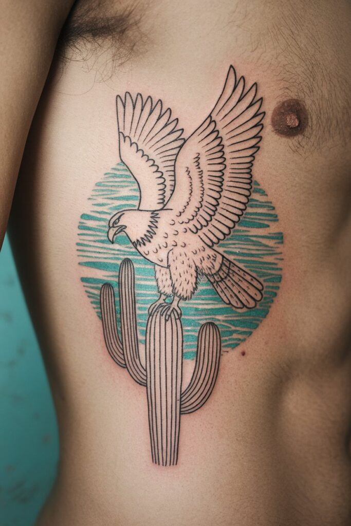 Eagle and Cactus Tattoo on the Side