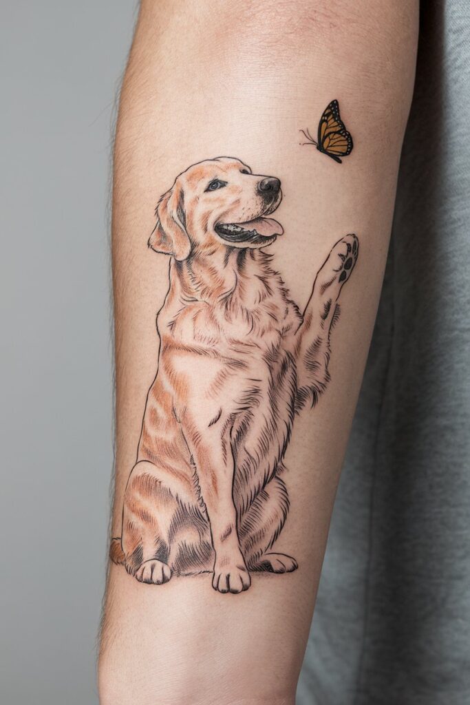 Golden Retriever and Butterfly Tattoo