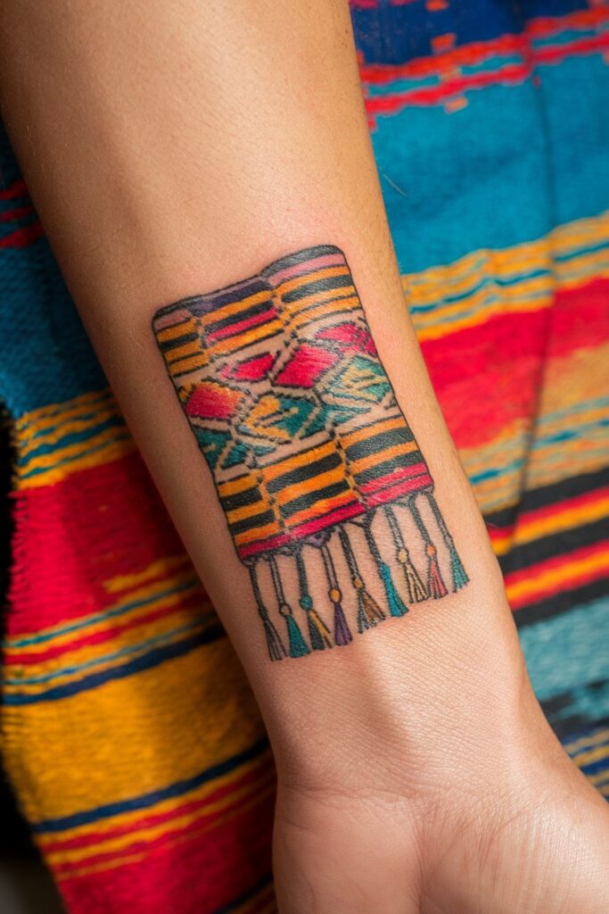 Woven Blanket Tattoo on the Forearm