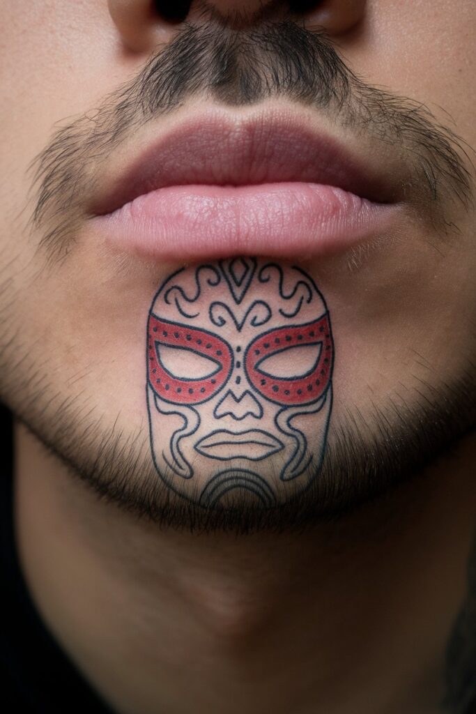 Luchador Mask Tattoo on the Chin