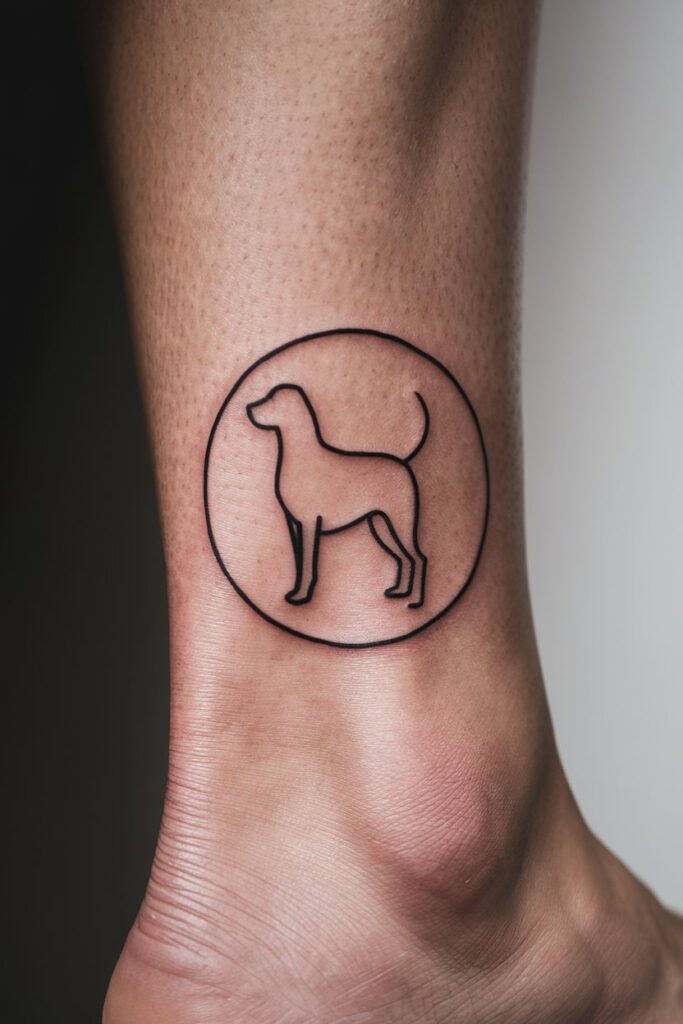 Minimal Dog Outline in Circle Tattoo