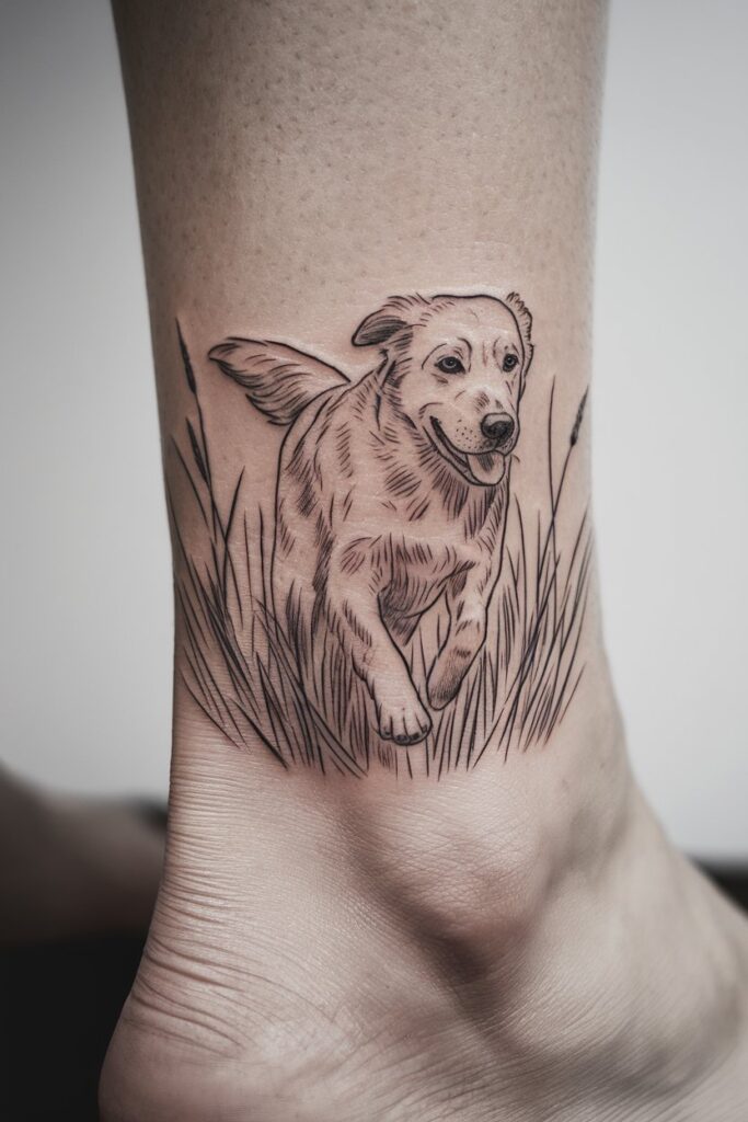 Running Dog Tattoo in Grass