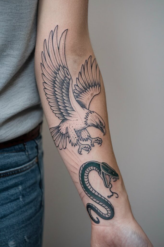  A Battle on Skin Eagle and Snake Tattoo