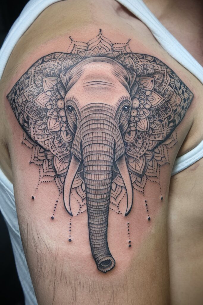 20. Intricate Mandala Elephant Arm Tattoo