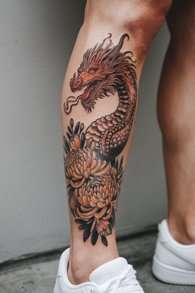 Dragon Tattoo with Chrysanthemums