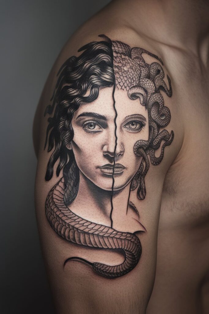 1. Striking Duality of Medusa Tattoo Design