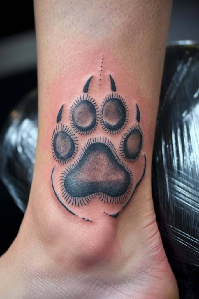 Detailed Dog Paw Tattoo with Bold Shading