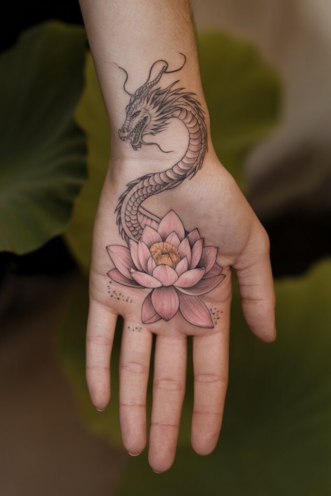 Dragon and Lotus Tattoo Balance of Power and Peace