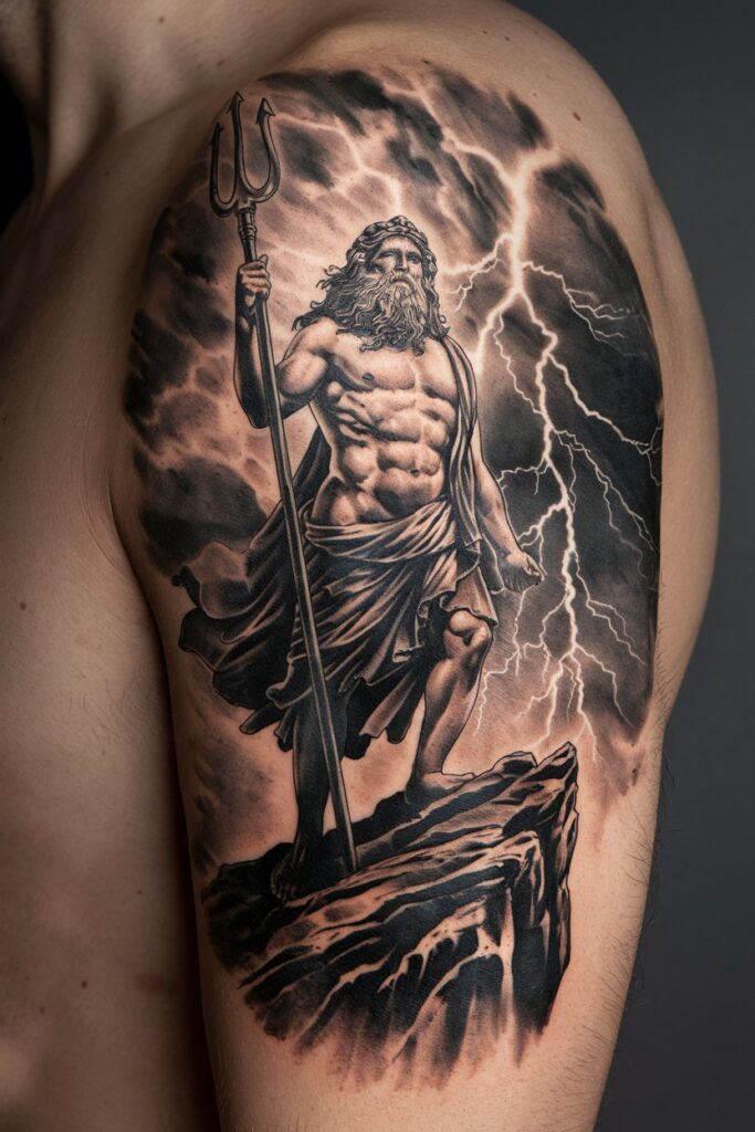 Poseidon Standing Amid the Storm Tattoo