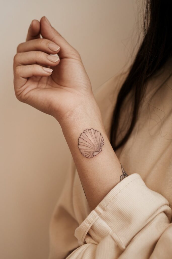 Simple Seashell Tattoo on the Wrist