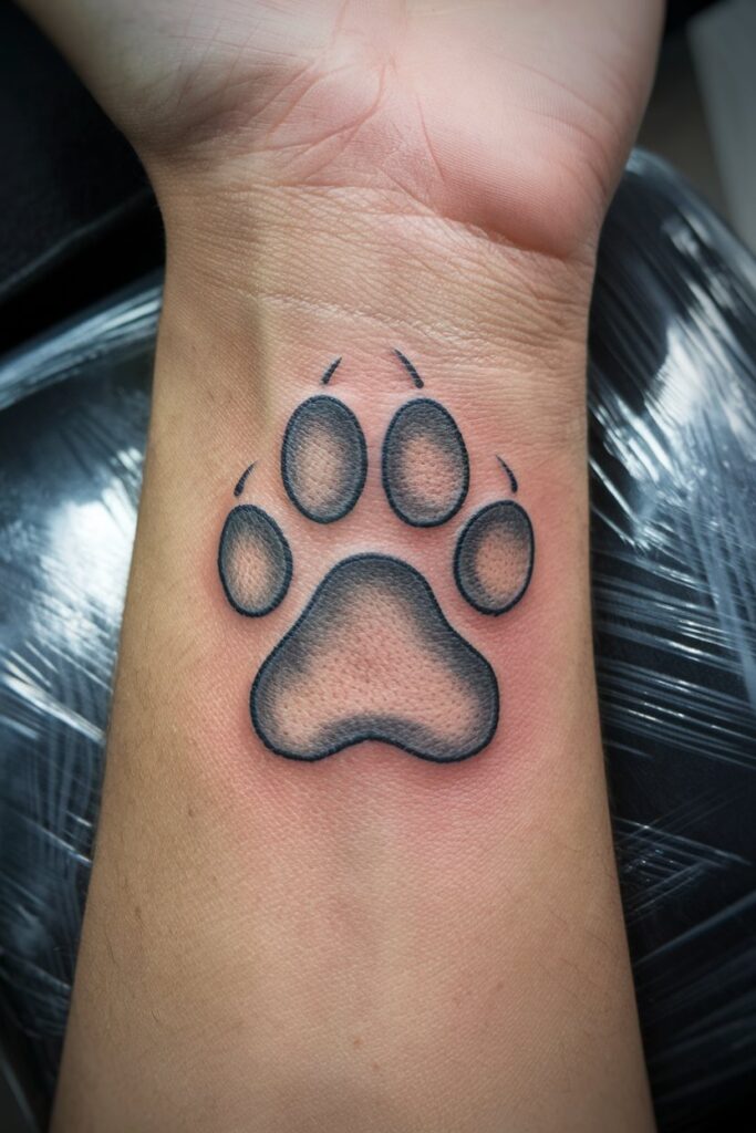 Softly Shaded Dog Paw Tattoo on Wrist