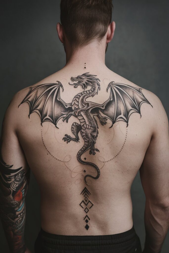 Winged Dragon Back Tattoo Bold