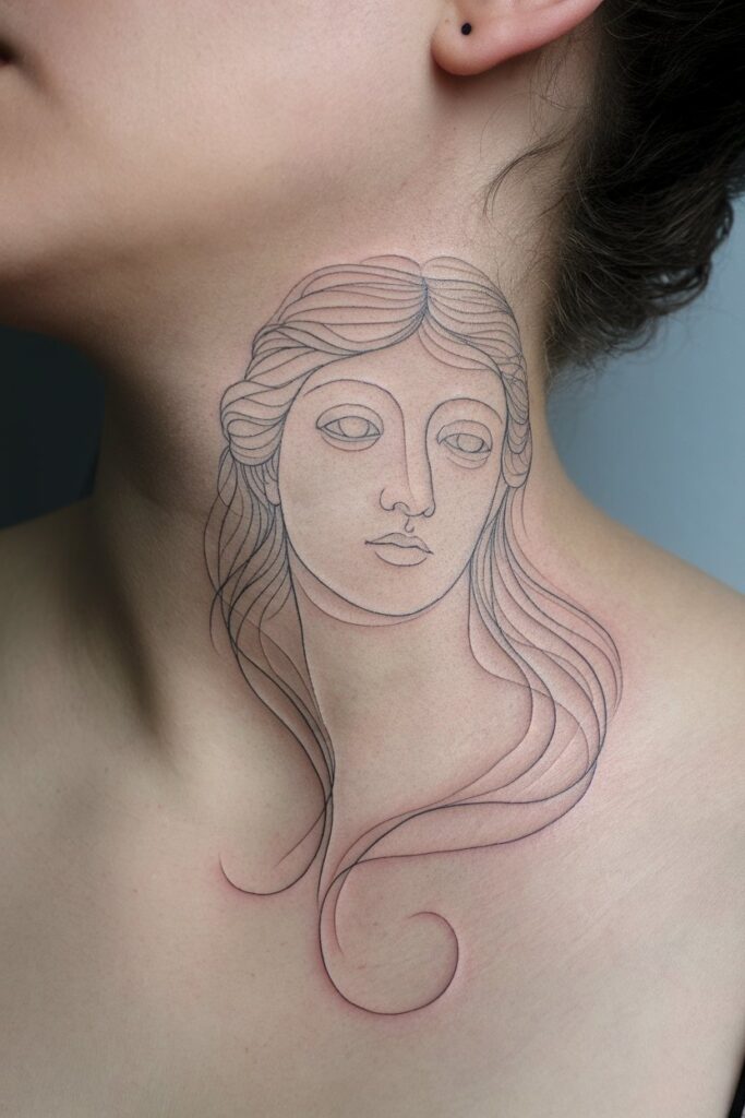 12. Ethereal Goddess Neck Tattoo