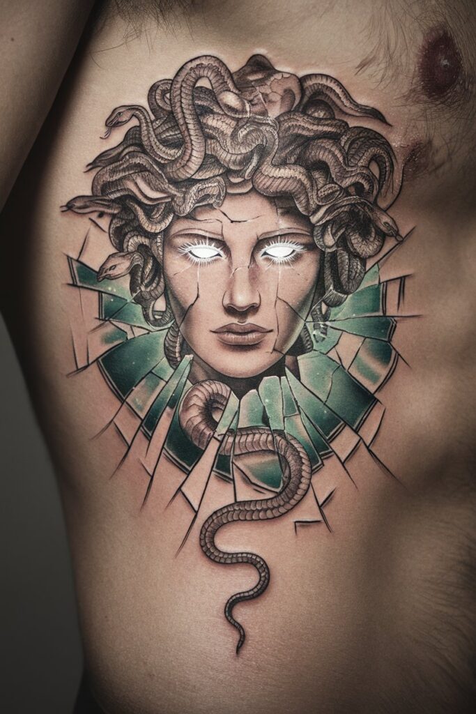 12. Medusa Tattoo with Piercing Glare